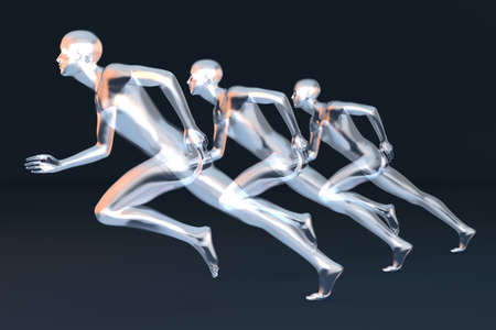 Three competing runners  3D rendered Illustration の写真素材