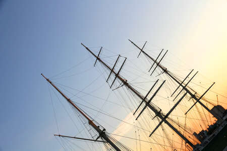 A Ships mast in front of a clear sky の写真素材