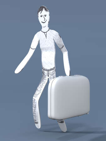 A cartoon guy going to travel with a suitcase  3d rendered illustration の写真素材