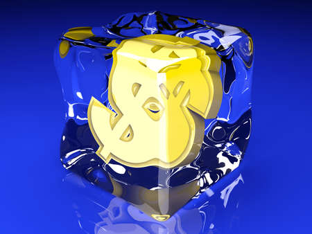 3D rendered Illustration  A Dollar symbol in a Ice cube  の写真素材