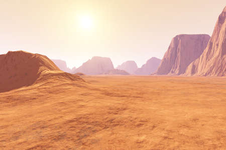 Virtual landscape on the Mars  3D rendered Illustration 