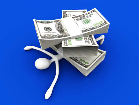 A cartoon figure hit by Dollars  3D rendered Illustration の写真素材