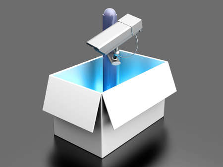 Surveillance out of the box  3d rendered illustration 