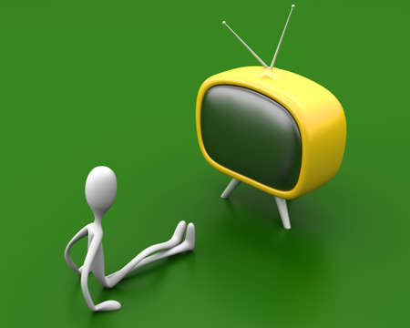 Watching TV. 3D rendered cartoon illustration.  の写真素材