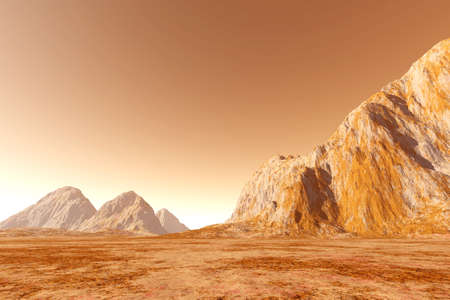 Virtual landscape on the Mars. 3D rendered Illustration.