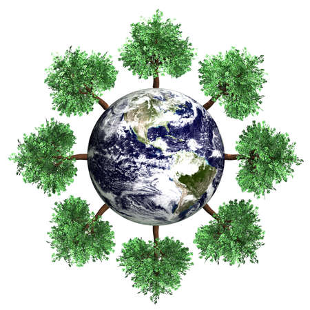 Symbol of environment and ecology  A world with trees  3D rendered Illustration 