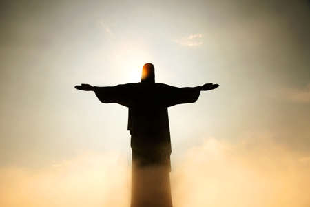 Sunset over the Cristo Redentor in Rio de Janeiro, Brazil  Natural light, no effects used のeditorial素材