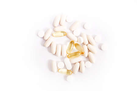 Various pharmaceutical pills and capsules.