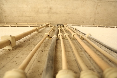 A old electricity installation with cables.の写真素材