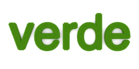 The word "Verde" ("Green" in spanish). Symbol for ecology. 3d illustration.の写真素材