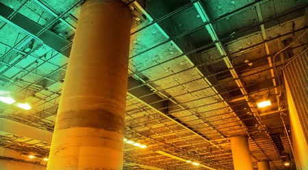 A construction site below a bridge in Cologne, Germany.
