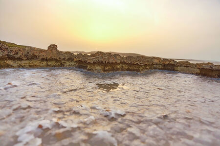Salty water trapped in Rocks in Bugibba, Malta, Europe 