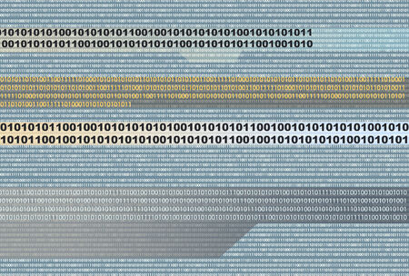 A binary background showing flowing bits.