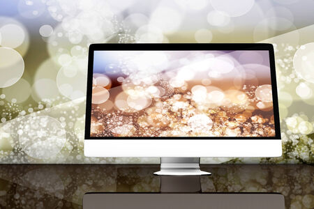 A All in one PC with a Bokeh backdrop. 3D rendered Illustration.