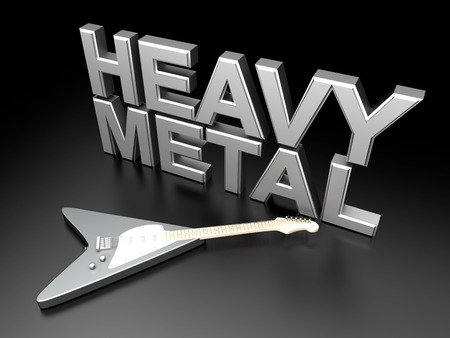 The word heavy metal with a generic guitar. 3D rendered Illustration.の写真素材