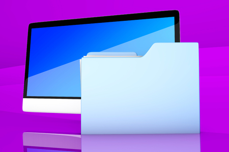 A modern all in one computer with a data folder. 3D Illustration.の写真素材