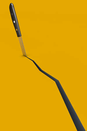 A knife cutting the ground. 3D rendered Illustration.の写真素材