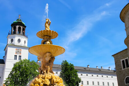 The famous Residenz Fountain in Salzburg, Austria, Europe.のeditorial素材