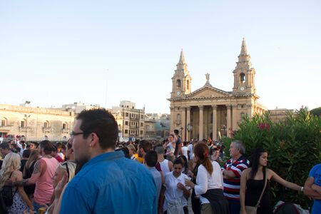 View at a decorated church at the MTV music festival in Valletta, Malta.のeditorial素材