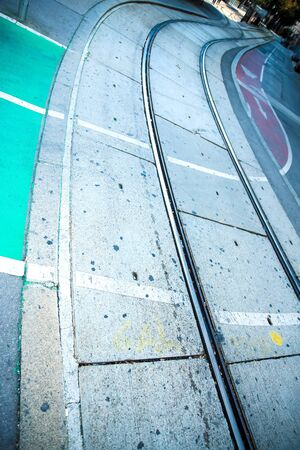 A Tram railway in a urban environment.