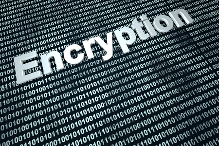 The word Encryption over a binary background.の写真素材