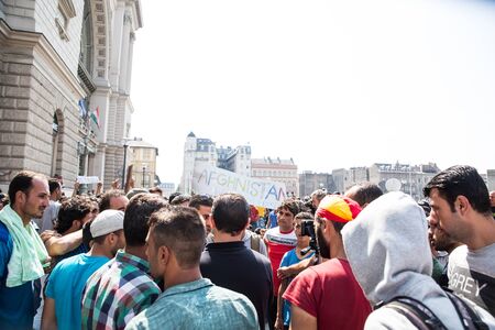 BUDAPEST, HUNGARY - SEPTEMBER 01: Stranded Refugees protest and demand free passage to Germany at...