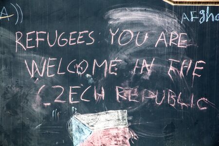 BUDAPEST, HUNGARY - SEPTEMBER 04: Messages related to the Refugee situation written on a wall at the...