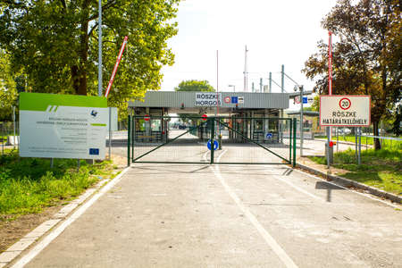 ROESZKE, HUNGARY - SEPTEMBER 15: The closed border to Serbia from Hungary on September 15, 2015 in...