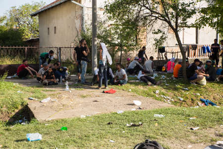 TOVARNIK, CROATIA - SEPTEMBER 18: Stranded Refugees gather in the Village after arrival from Serbia on September 18, 2015 in Tovarnik, Croatia.のeditorial素材