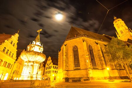 The town of Noerdlingen in Bavaria, Germany at night.の写真素材