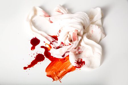 Blood and bandages on a white background.の写真素材