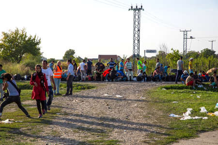 TOVARNIK, CROATIA - SEPTEMBER 18: Scene in the Refugee camp to the border of Serbia on September 18,...
