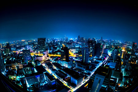 BANGKOK, THAILAND - JANUARY 18, 2016: View on the nightly skyline on January 18, 2016 in Bangkok,...