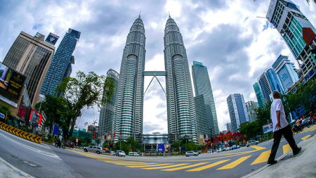 KUALA LUMPUR, MALAYSIA - FEBRUARY 07, 2016:  View of the skyscrapers on February 07, 2016 in Kuala Lumpur, Malaysiaのeditorial素材