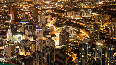 KUALA LUMPUR, MALAYSIA - FEBRUARY 07, 2016: Aerial cityscape at night on February 07, 2016 in Kuala...