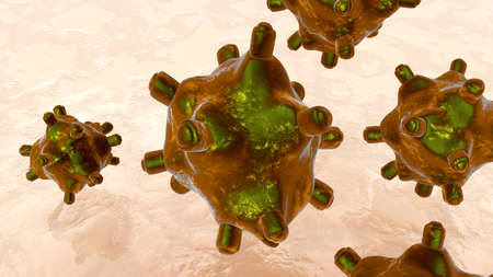 3D Illustration of generic germs, viruses or bacteria on human Skin.