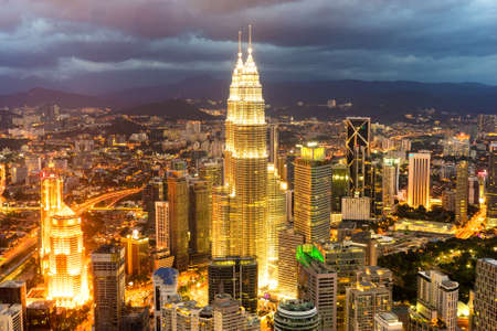 KUALA LUMPUR, MALAYSIA - FEBRUARY  02, 2016: View over the city and on the Petronas twin towers on February 16, 2016 in Kuala Lumpur, Malaysia.のeditorial素材