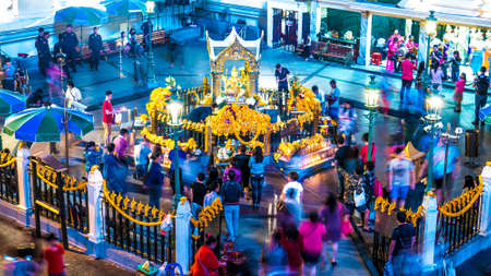 BANGKOK, THAILAND - JANUARY 24: View on the Erawan Shrine at night on January 24, 2016 in Bangkok, Thailand.のeditorial素材