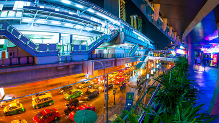 BANGKOK, THAILAND - JANUARY 24: View of the Terminal 21 and the BTS station at night on January 24, 2016 in Bangkok, Thailand.のeditorial素材