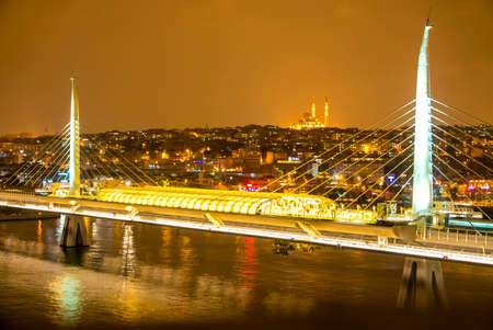 ISTANBUL, TURKEY - FEBRUARY 21: Panoramic view of Istanbul at night on February 21, 2016 in Istanbul, Turkey.のeditorial素材