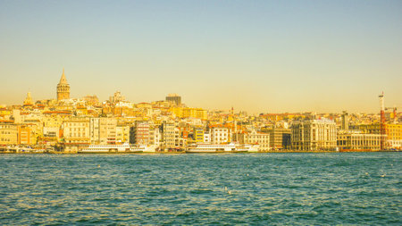 ISTANBUL, TURKEY - FEBRUARY 22: View on the Skyline of Istanbul and the River Bosporus on February 21, 2016 in Istanbul, Turkey.のeditorial素材