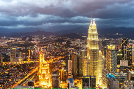 KUALA LUMPUR, MALAYSIA - FEBRUARY  02, 2016: View over the city and on the Petronas twin towers on February 16, 2016 in Kuala Lumpur, Malaysia.のeditorial素材