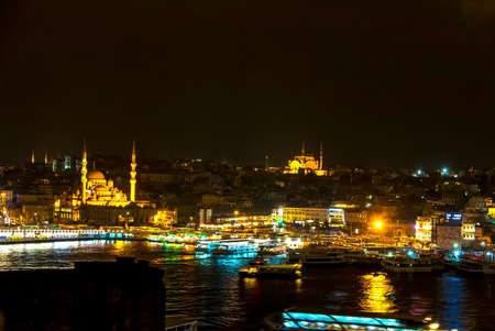 ISTANBUL, TURKEY - FEBRUARY 21: Panoramic view of Istanbul at night on February 21, 2016 in Istanbul, Turkey.のeditorial素材