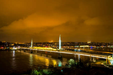 ISTANBUL, TURKEY - FEBRUARY 21: Panoramic view of Istanbul at night on February 21, 2016 in Istanbul, Turkey.のeditorial素材