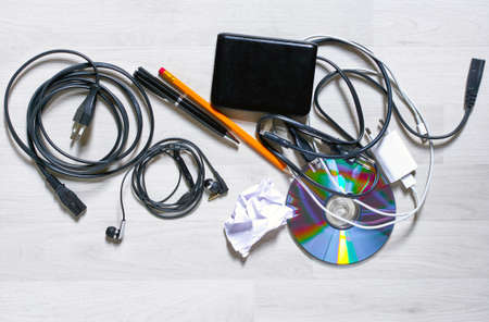 View of a messy tabletopの写真素材