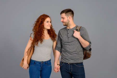 Nice young couple in the studio
