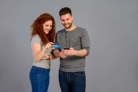 Nice young couple in the studio
