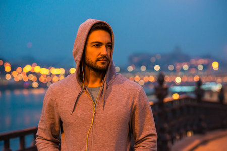 Young sportsman on the streetの写真素材