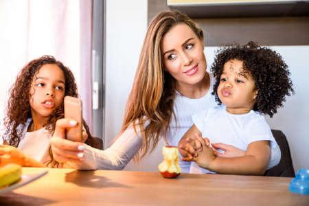 Young mother with her small boyの写真素材