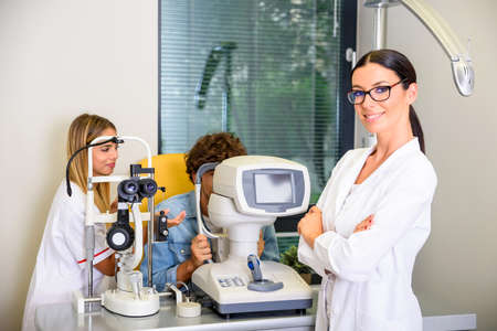 A young man getting a eye checkup at the ophthalmologist